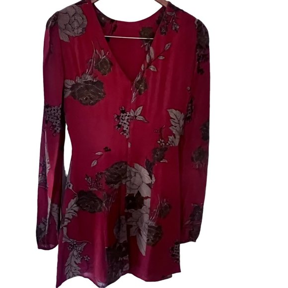 Reformation Deep Red Floral Long Sleeve Dress 0 - Picture 9 of 11